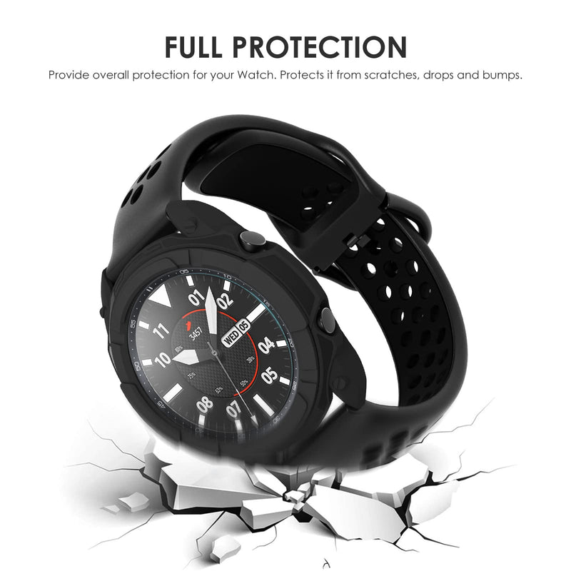 [Australia - AusPower] - [4in1] Newways Compatible for Samsung Galaxy Watch3 41mm Band with Case, 1 Silicone Band& 2 Tempered Glass Screen Protector& 1 Protective Bumper& 1 Bezel Sticker (Black/Black+ Black) Black+ Black/Black 