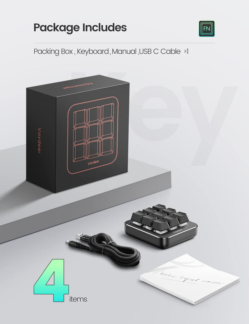 [Australia - AusPower] - VAYDEER One-Handed Mechanical Keyboard Support NKRO, Hotkeys, One-Click Start,9 Fully Programmable Keys with Floating Window and Macro Multifunctional Keypad Compatible with iOS,Windows 