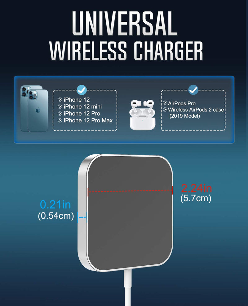 [Australia - AusPower] - Moko Armor Wireless Charger Compatible with Magsafe iPhone 13/12 Pro Mini Pro Max AirPods 3/2/ pro, Magnetic Wireless Charger Stand 15W Fast Wireless Charging Pad with 3.3ft Type C Cable, Gray Square 