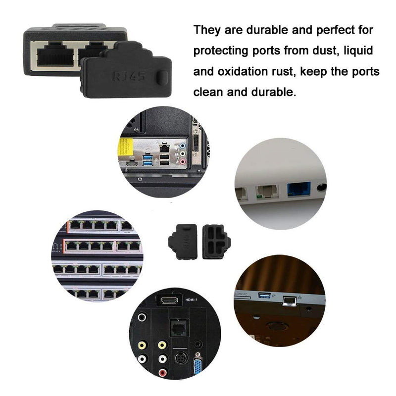 [Australia - AusPower] - Silicone 110Pcs Ethernet Hub Port RJ45 Anti-Dust Cover Plugs Protector Stopper Cap for Female Port Black for TV,Computer,Other Devices. 