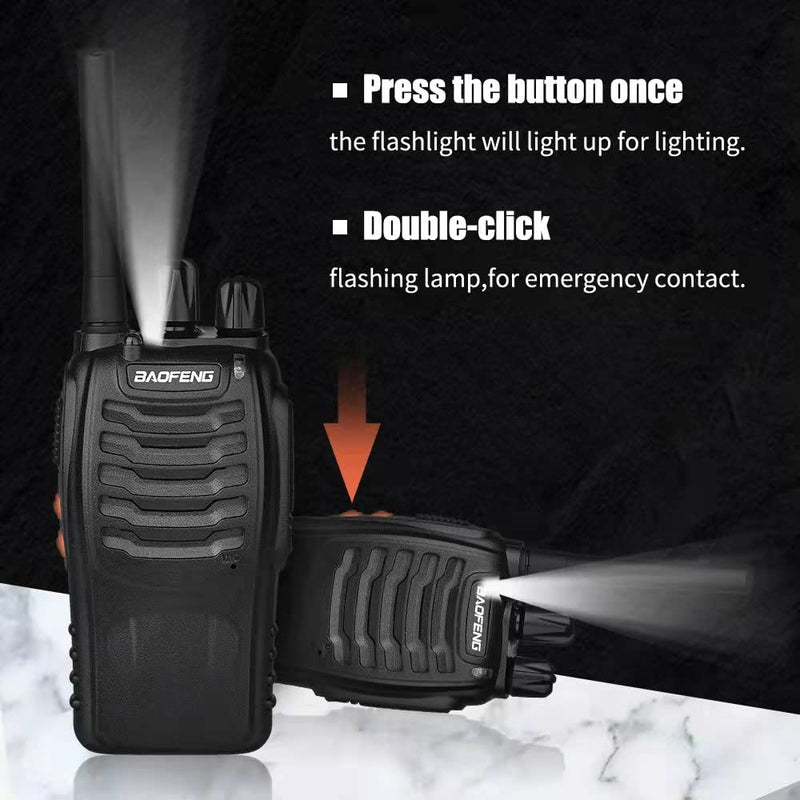 [Australia - AusPower] - BAOFENG Walkie Talkies Long Range for Adults Kids Two Way Radios with Earpieces,16 Channel UHF, Rechargeable Handheld 2-Way Radios with Flashlight （2 Pack）, black, 88A 