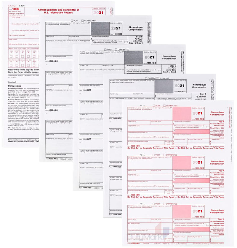 [Australia - AusPower] - 1099 NEC Tax Forms 2021,and 25 Self-Seal Envelopes, 25 4 Part Laser Tax Forms Kit Pack of Federal/State Copy's, 1096's –Great for QuickBooks and Accounting Software, 2021 1099-NEC, 25 Pack 