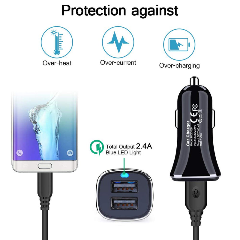 [Australia - AusPower] - Dual Port Car Charger Adapter Phone Charger Android Car Plug Micro USB Cord Cable Compatible Samsung Galaxy S6 S7 Edge A6 A10s Note 5 J3 J7 Prime LG K30 K20 K10 V10 G3 G4 Moto E5 E4 G4 G5 