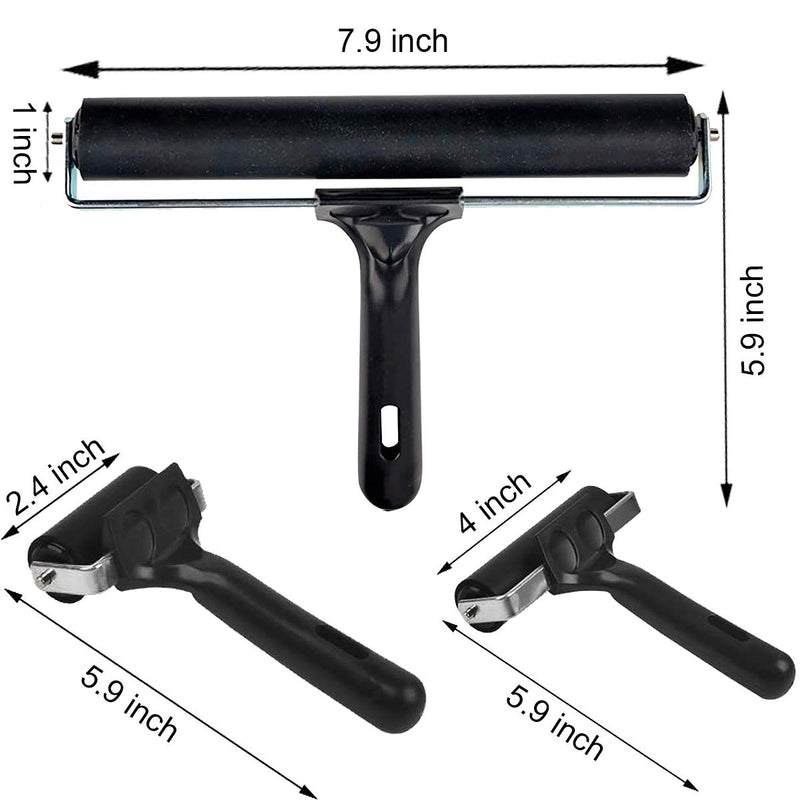 [Australia - AusPower] - 3 Pack Printmaking Brayers - Premium Brayer Rollers for Crafting, Hard Rubber Roller Brayers, Vinyl Roller Ink Paint Brush for Wallpapers Stamping Gluing Application (2.4’’, 4’’, 7.9’’) (Black) black 