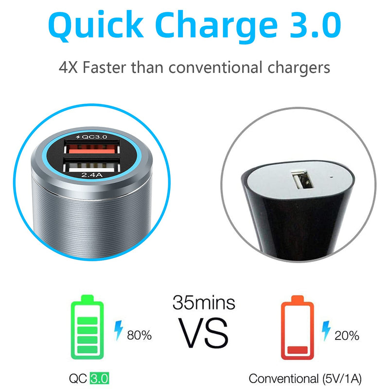 [Australia - AusPower] - USB Car Charger with Cable for Samsung Galaxy S20 S21 S22 Plus Ultra FE 5G,A52 A13 A50 A51 A71 A21 A10E A20 A03S,Quick Charge 3.0 Fast Charging Dual Port Car Phone Adapter for iPhone 11 Pro Max XR X 