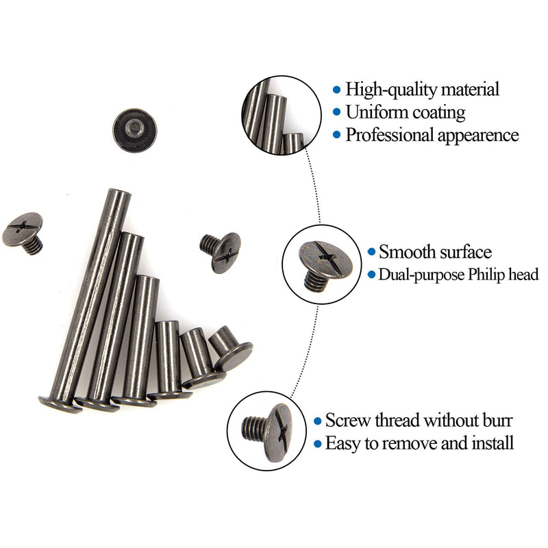 [Australia - AusPower] - Alloypro 120 Pcs (60 Pair) M5 x 6/10/15/25/35/45 Black Phillips Chicago Screws Binding Screw Posts,Scrapbook Photo Albums Binding Screws Assorted Kit 6 Sizes for Leather Saddles Purses Belt Repair Black M5x6/10/15/25/35/45 