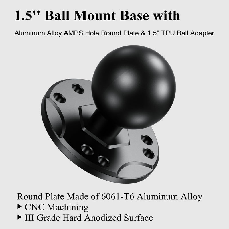 [Australia - AusPower] - BRCOVAN 2 PCS, 1.5'' Ball Mount Base with Aluminum Alloy AMPS Hole Round Plate & 1.5'' TPU Ball Adapter Compatible with RAM Mounts C Size 1.5 Inch Ball Double Socket Arm 