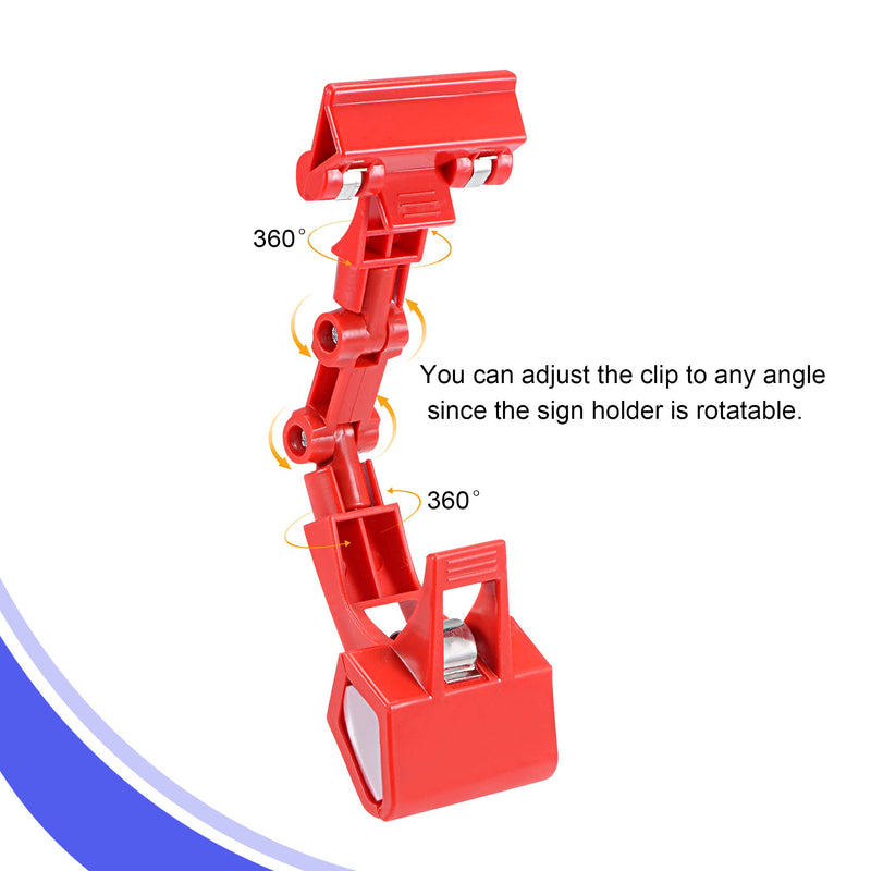 [Australia - AusPower] - MECCANIXITY Adjustable Rotating Sign Clip Fit Max 13mm Thickness Tag for Shelf Display, Red, Pack of 12 