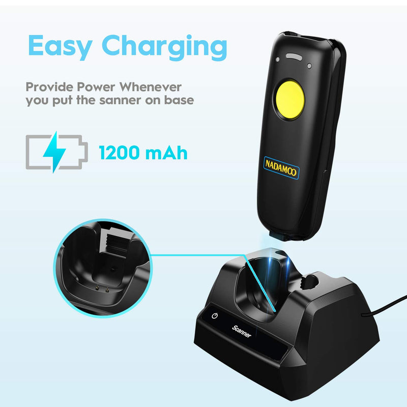 [Australia - AusPower] - NADAMOO 2D Wireless Barcode Scanner Compatible with Bluetooth, Portable USB 1D 2D QR Code Scanner for Inventory, Bar Code Image Reader for Tablet iPhone iPad Android iOS PC POS, with Charging Dock 