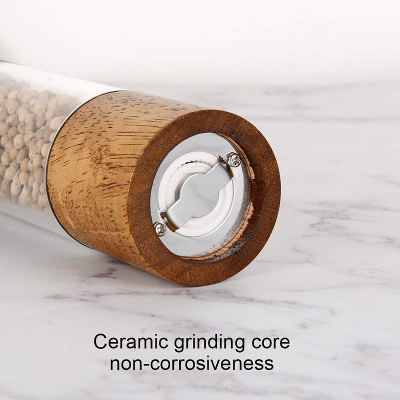 [Australia - AusPower] - XQXQ Premium Acrylic Salt and Pepper Grinder Set, Manual Salt and Pepper Mills- Wooden Shakers with Adjustable Ceramic Core-Salt Grinder and Pepper Mill -8 Inches-Pack of 2 8 inch 