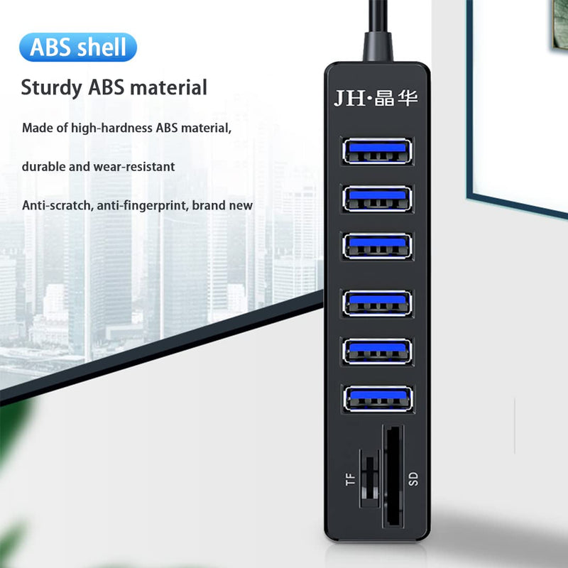 [Australia - AusPower] - USB 3.0 Hub, 8-Port USB Data Hub Splitter with One USB 2.0 Port Aluminum USB Splitter with 6 USB 3.0 Data Ports,SD/TF Card Readers,AC Adapter,for PC 