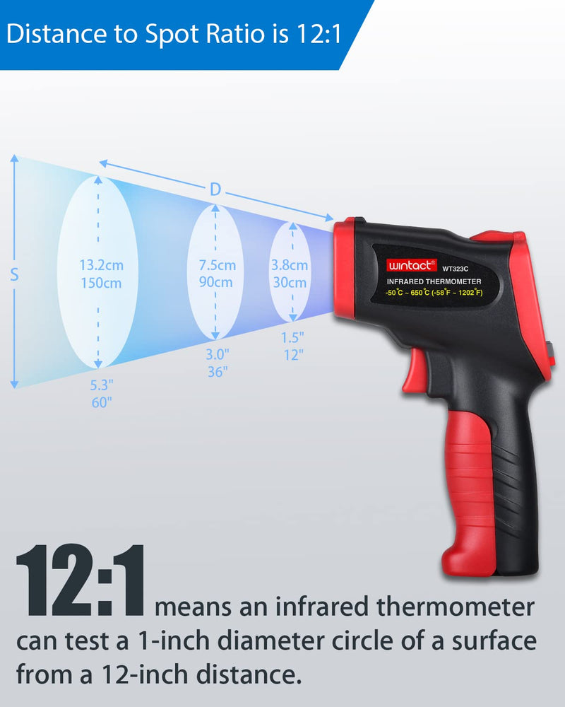 [Australia - AusPower] - Wintact Infrared Thermometer Gun -58℉ to 1202℉ Pyrometer IR Laser Thermal Gun for Mould Detection, Ambient, Surface Temp, Humidity with Automatic Dew Point Temperature Alarm, K-Type Thermocouple Probe 
