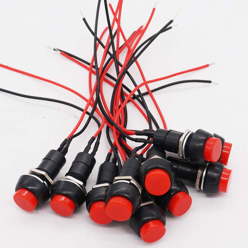 [Australia - AusPower] - Twidec/10Pcs 12mm Thread Normally Open ON/Off Latching Push Button Switch 3A 250V 2 Pin Mini Self-Lock Red Switch with Pre-soldered Wires PBS-11A-X-R 