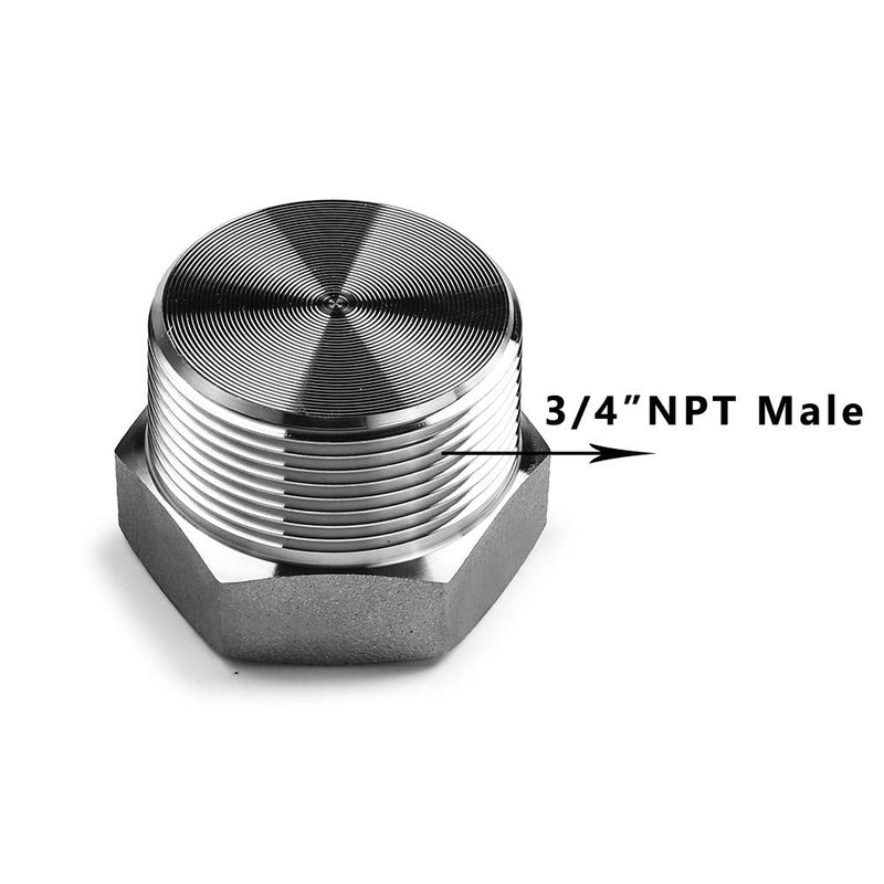 [Australia - AusPower] - Quickun 304 Stainless Steel 3/4" NPT Male Outer Hex Thread Socket Pipe Plug Fitting (Pack of 2) 3/4"-2PCS 