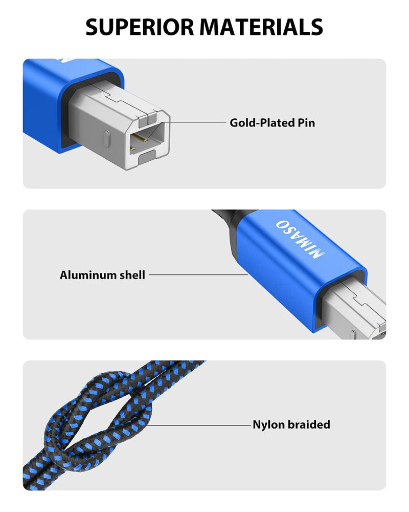 [Australia - AusPower] - Printer Cable 10 FT/ 3 Meter, NIMASO USB 2.0 Printer Cable USB Type A to Type B Scanner Cord High Speed Compatible with HP, Canon, Epson, Dell, Lexmark, Brother, Xerox, Samsung and More. Blue 