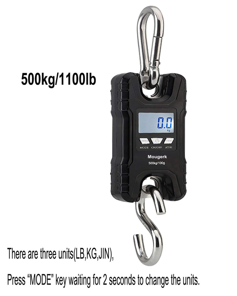 [Australia - AusPower] - Mougerk 500 kg 1100 lb Portable Heavy Duty Digital Crane Scale Hanging Scales 2 AAA Batteries(Not Included) black 