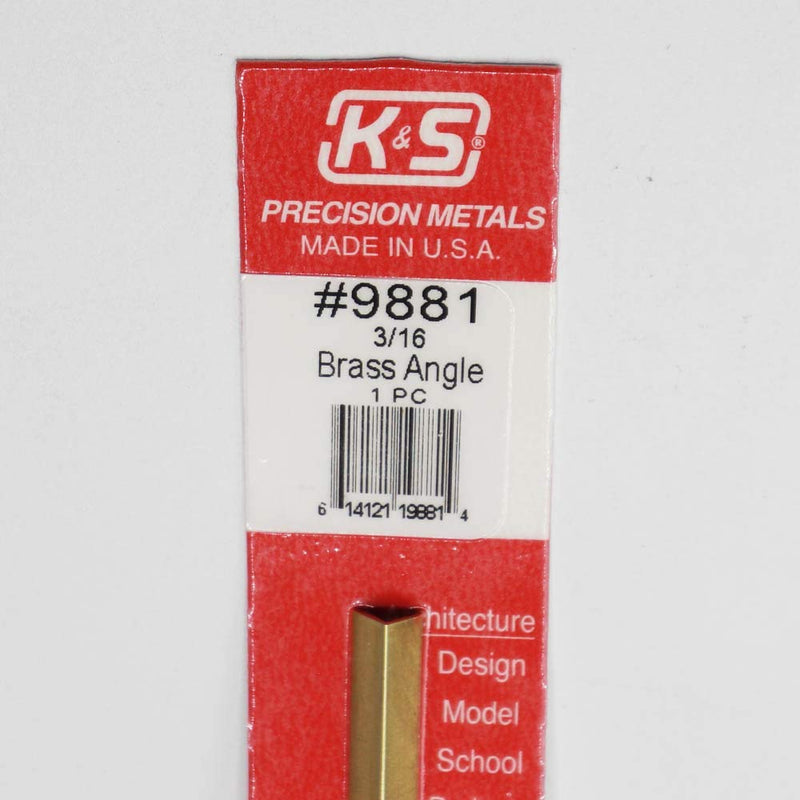 [Australia - AusPower] - K&S 9881 Brass Angle, 0.014" Wall - 3/16" Leg Length, 1 Piece, Made in The USA 