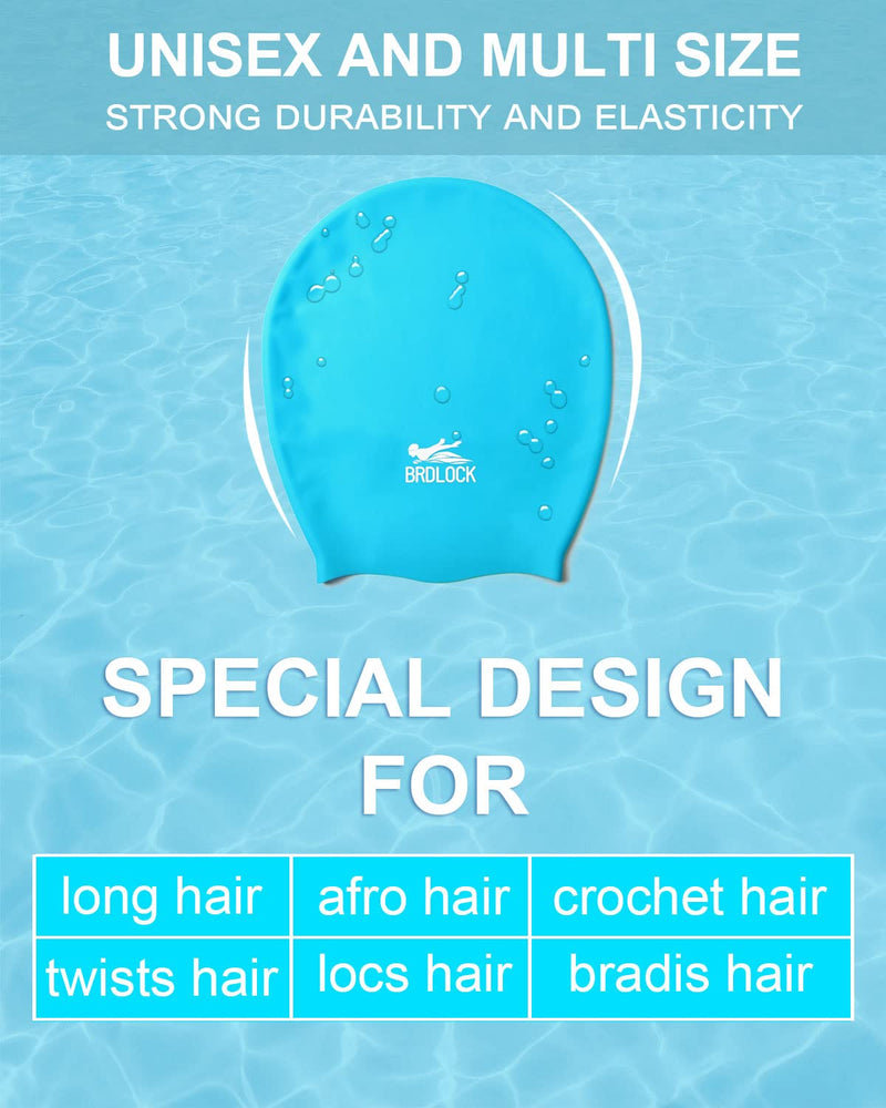 [Australia - AusPower] - BRDLOCK 100% Silicone Swim Cap for Women Men,（Waterproof Swimming Cap） Large Swim Cap for Long Hair Twists Crochet Hair Braids and Dreadlocks Extra Large Blue 