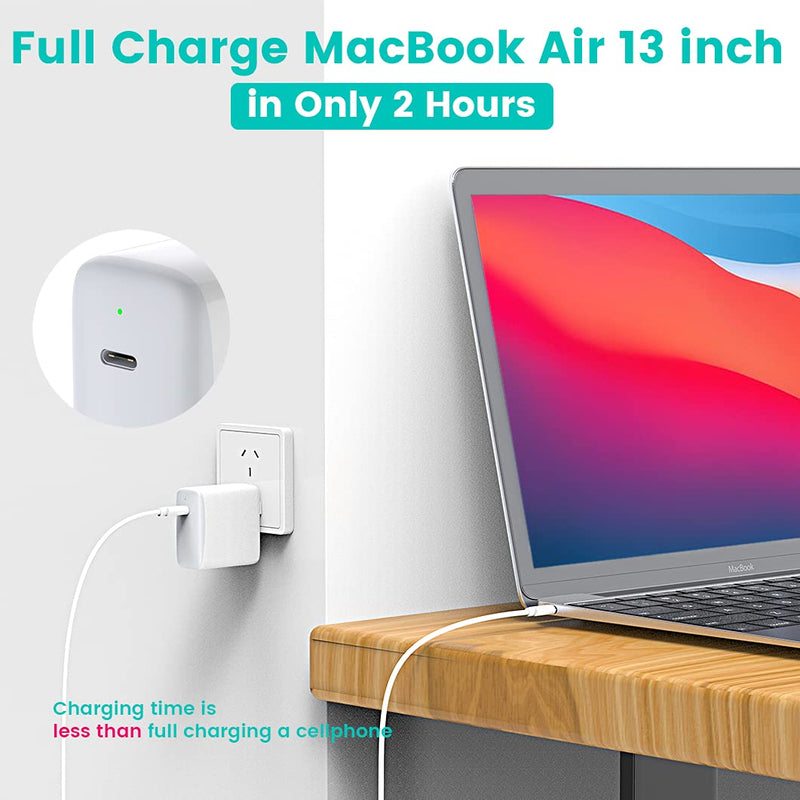 [Australia - AusPower] - USB C Fast Charger for MacBook Air, MacBook 12 inch, iPad Pro, iPad Air 4 and More USB C Devices, 45W Power Supply Thunderbolt 3, LED, Foldable Plug. 2M USB-C Charging Cable Included. 
