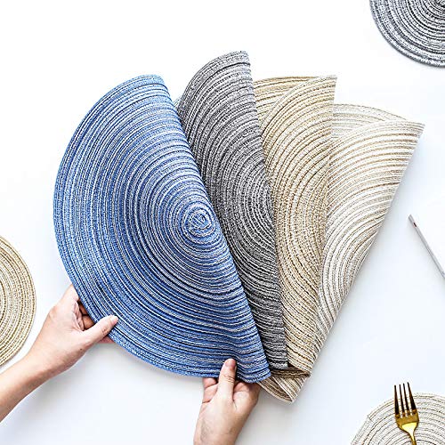 [Australia - AusPower] - ADIDO EVA Round Placemats Set of 4 Heat Resistant Braided Place Mats 11.8 inch for Kitchen Table Silver 11.8 Inch Diameter 