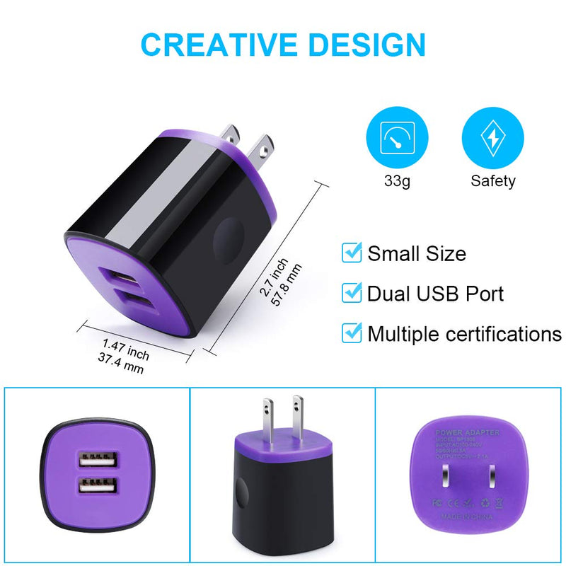[Australia - AusPower] - USB Wall Charger, 2Pack Travel Charging Block Dual Port USB Cube Power Adapter Wall Plug Compatible iPhone 13/12/11/Pro Max/SE/X/XS/XR,Samsung Galaxy S22 S21 S20 S10 S9,Pixel 6/6 Pro,LG,Moto(Purple) 