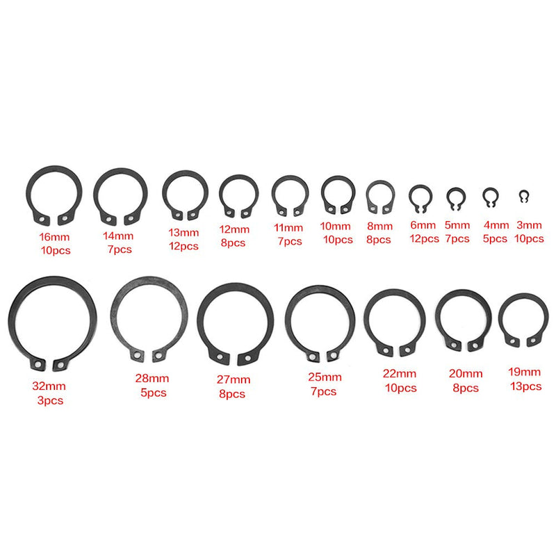 [Australia - AusPower] - Yosoo Health Gear Assortment Circlip Kit 3mm-32mm 150Pcs, External Circlips Snap Ring, Snap Rings Assortment, 18 Sizes, Black C-Clip External Retaining Ring with Plastic Sorting Box 