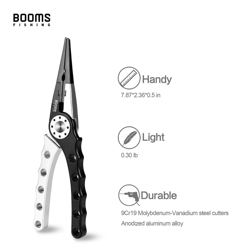 [Australia - AusPower] - Booms Fishing X1 Aluminum Fishing Pliers Saltwater, Surf Fishing Tackle Kit, Fishing Multitool Hook Remover Braided Fishing Line Cutting and Split Ring with Coiled Lanyard and Sheath Black&Silver 