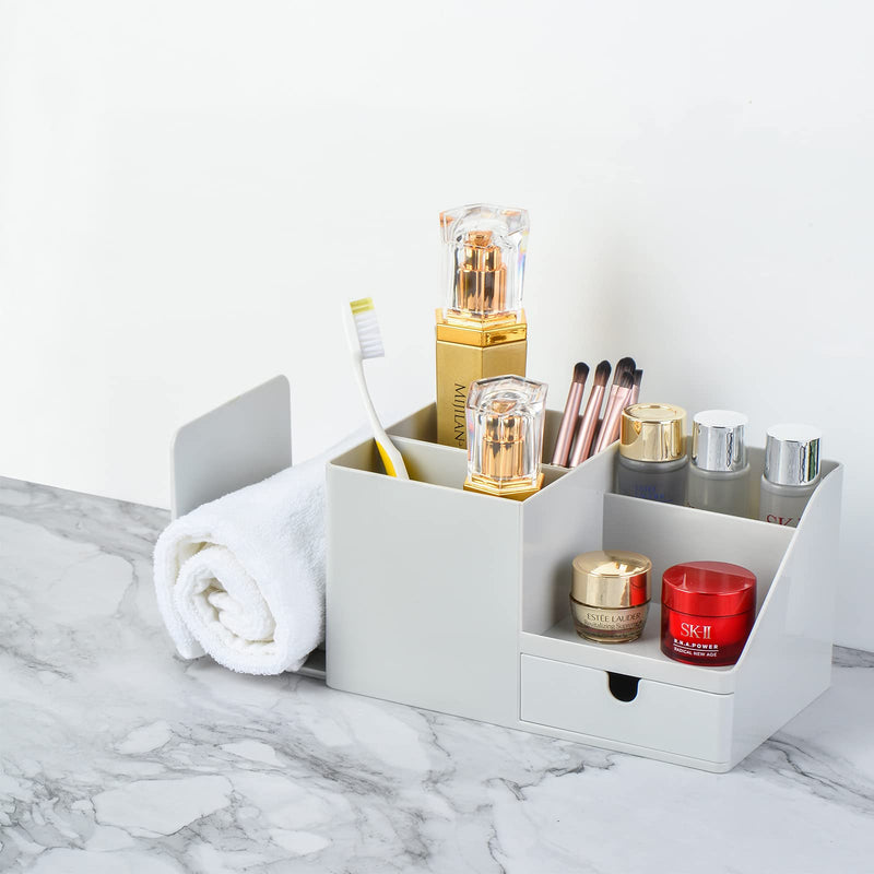 [Australia - AusPower] - Shoccolt Desk Organizer with Bookshelf White Desktop Organizers and Accessories Bookends Multifunctional Office Stationary Organizer with Drawer Plastic Makeup Storage Box (Small, Grey) Small Size 