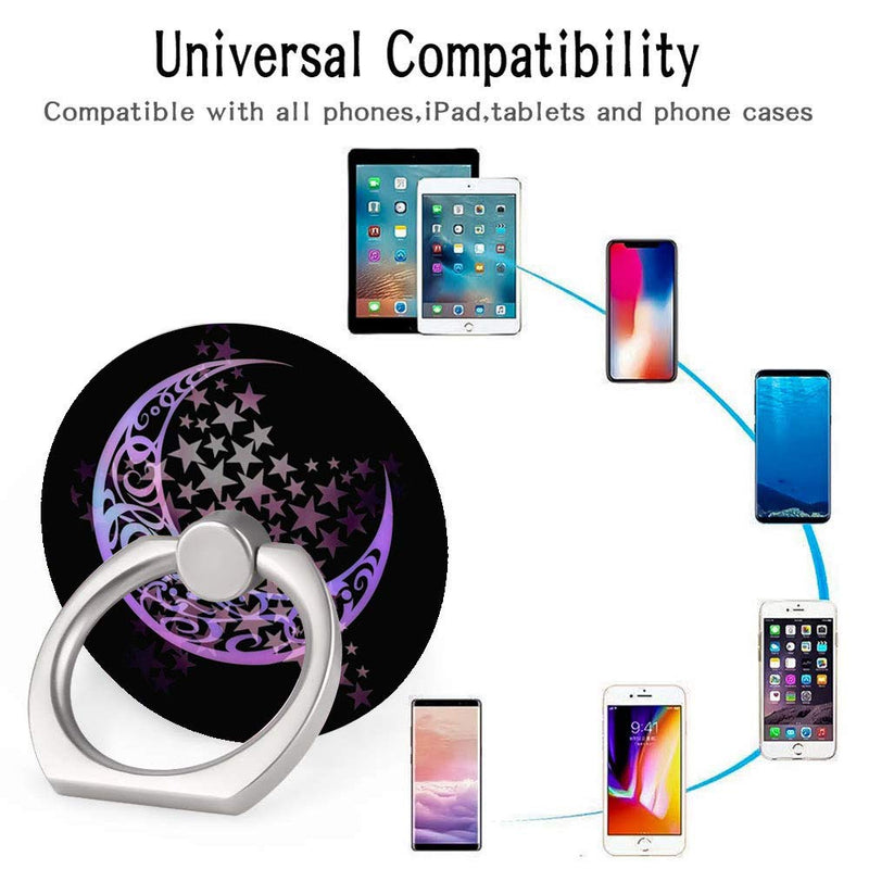 [Australia - AusPower] - Finger Ring Stand with Stylish Personalized Purple Stars and Moon Pattern for Girls Boys,360°Rotation Cell Phone Ring Holder Kickstand,Compatible with iPhone and All Smartphones 