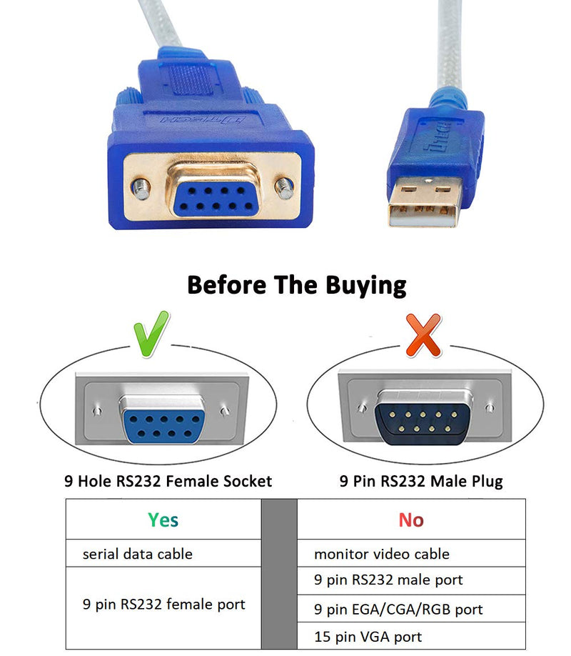 [Australia - AusPower] - USB to Serial Adapter 10 ft, DTECH USB to RS232 DB9 Female Cable COM Port with FTDI Chipset Supports Windows 11 10 8 7 Mac Linux 