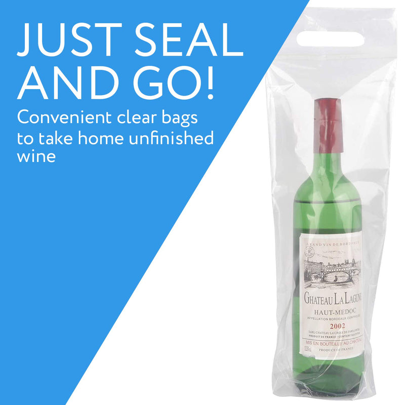 [Australia - AusPower] - [100 Pack] Wine To Go Bag - Use For Restaurant, Bar & Travel Bags - Sturdy Handle And Tamper Proof Seal - Clear Plastic 