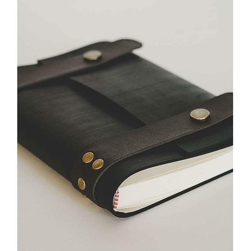 [Australia - AusPower] - Notebook Journal from Recycled Tires 240 Blank-Vegan Leather Straps 8X6 - Coffee Strap 