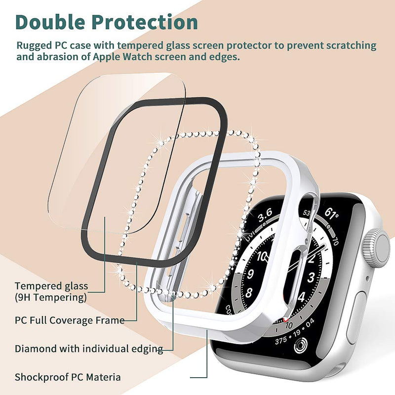 [Australia - AusPower] - TOCOL [2 Packs] Case Compatible with Apple Watch 40mm Series 6/5/4 and Apple Watch SE 40mm with Built-in Tempered Glass Screen Protector Bling Crystal Diamond Face Cover for iWatch 40mm - Silver 