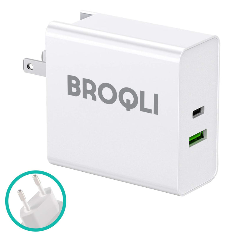 [Australia - AusPower] - BROQLI USB Type C Portable Wall Charger adapter with EU plug, 87W Power Delivery 3.0 for Mac Pro 16/Air, iPad Pro 2018/Mini, iPhone 11 12 13 Pro/XS/Max/XR/X/8 Plus, Galaxy Note10/S10/S9, Pixel (White) 