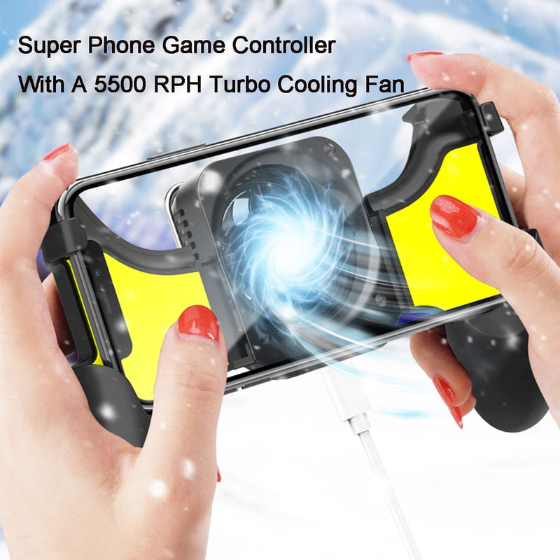 [Australia - AusPower] - Mobile Phone Game Cooling Fan Controller Grip With Trigger, Gaming Cooler Fan Radiator Handle Case Joystick Triggerss For 4-6.7" Phone iPhone Android PUBG/COD/Call of Duty Gamepad Grip KingTSYU Black Yellow 