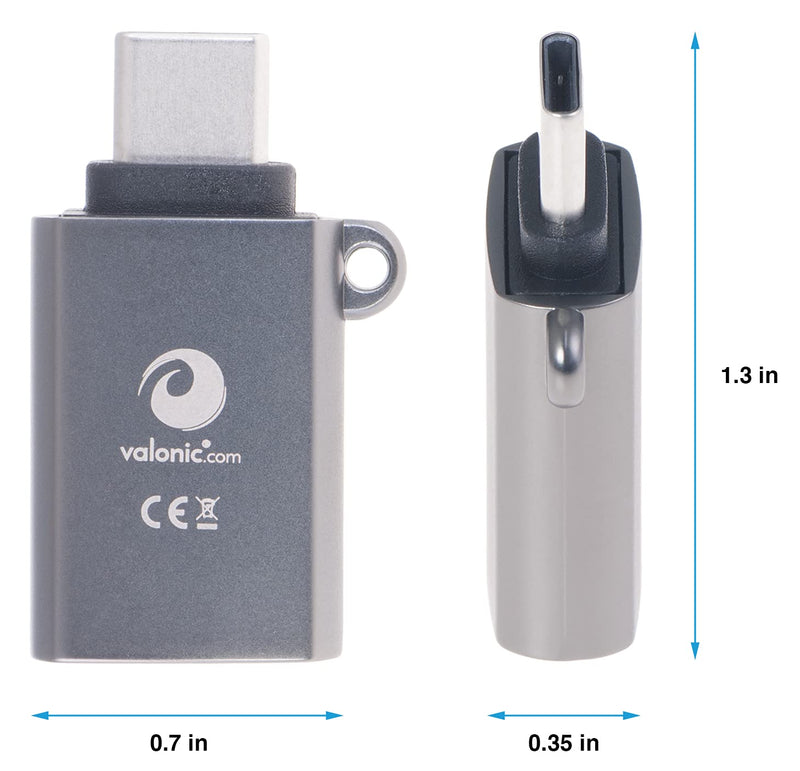 [Australia - AusPower] - valonic USB C to USB A Adapter - 2 Pieces, Gray - incl. Eyelet and Keychain - USBC Adapter for MacBook, External Hard Drive, USB Stick. 