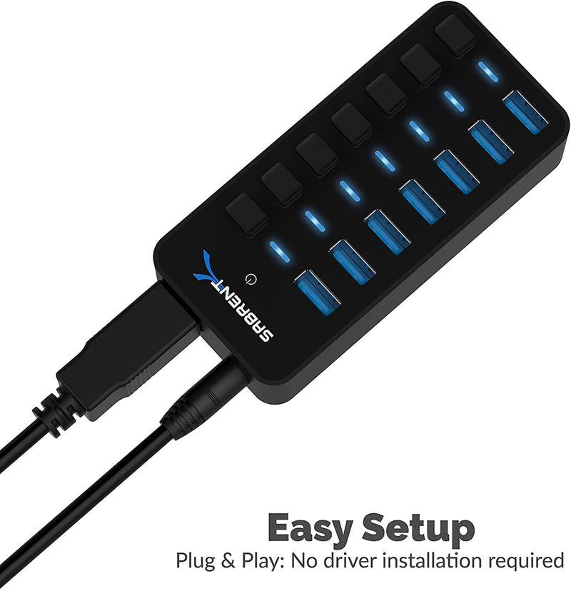 [Australia - AusPower] - SABRENT 36W 7-Port USB 3.0 Hub with Individual Power Switches and LEDs Includes 36W 12V/3A Power Adapter (HB-BUP7) 