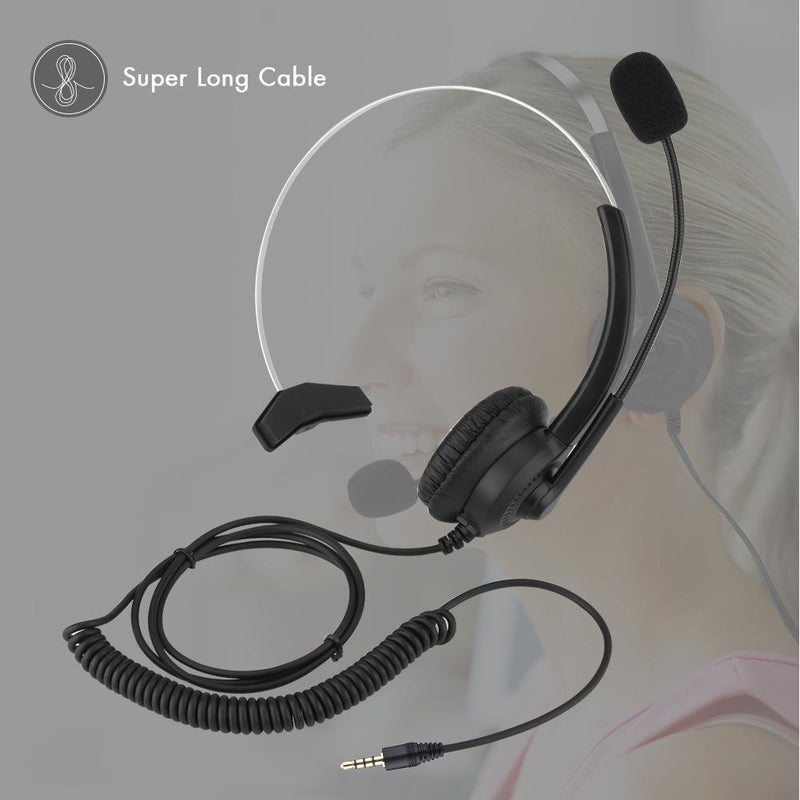 [Australia - AusPower] - H300 Microphone Headset Noise Cancelling Corded Telephone Call Center Headset with 4 Connectors for Landline Mobile Phones PC Games Comfortable Wearing(3.5mm Plug) 