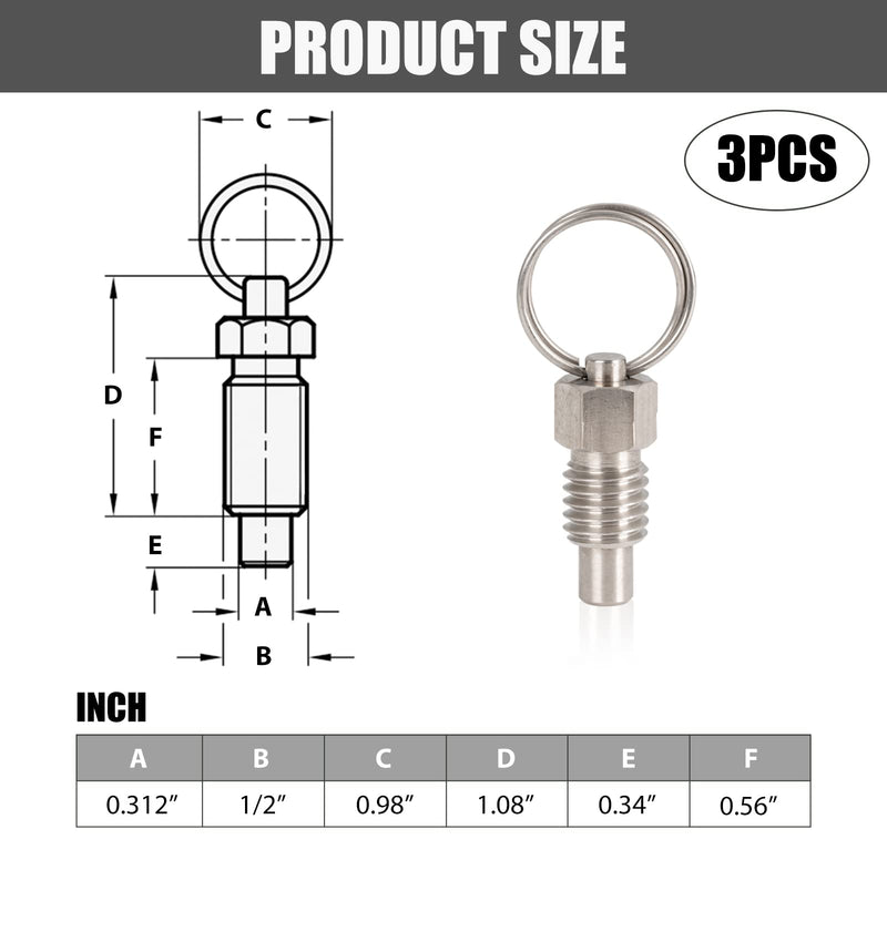 [Australia - AusPower] - HYGMPDAS Spring Plungers - Spring Plunger with Pull Ring, 3 PCS (1/2"-13 Thread Size) 
