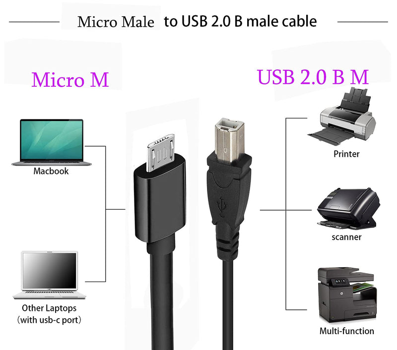 [Australia - AusPower] - Micro USB to Printer Cable, Traovien 2PCS Micro USB 5pin Male to USB Type B Data and Charge Cable,Android Phone pc to Printer Cable Printer,Scanner,Electronic midi Piano,Etc.(1M/3.3Feet) 