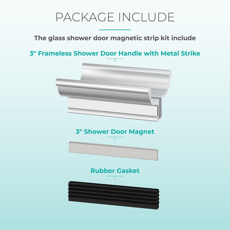 [Australia - AusPower] - 3-3/4" Bright Chrome Frameless Shower Door Handle with Metal Strike and 3" Magnet,Shower Door Magnetic Latch Kit Fits Glass Door Thickness 1/8", 5/32", 3/16" and 1/4",Shower Door Replacement Parts 
