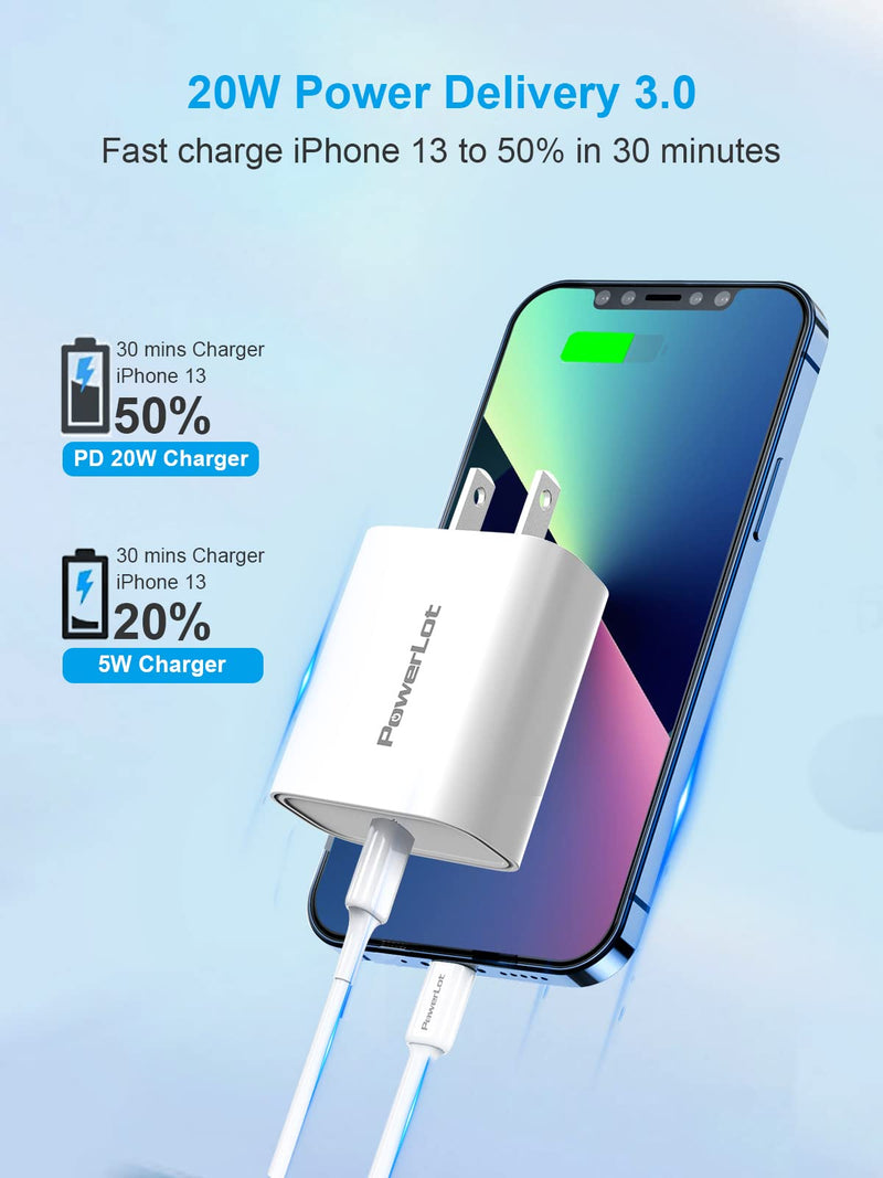 [Australia - AusPower] - USB C Wall Charger, PowerLot PD 3.0 USB C Power Adapter 20W USB C Charger Block Fast Charger for iPhone 13 Pro Max, 13 Pro, 13 Mini, iPhone 12 Pro Max, 12 Pro, 12 Mini, iPad Pro 2021, AirPods White 