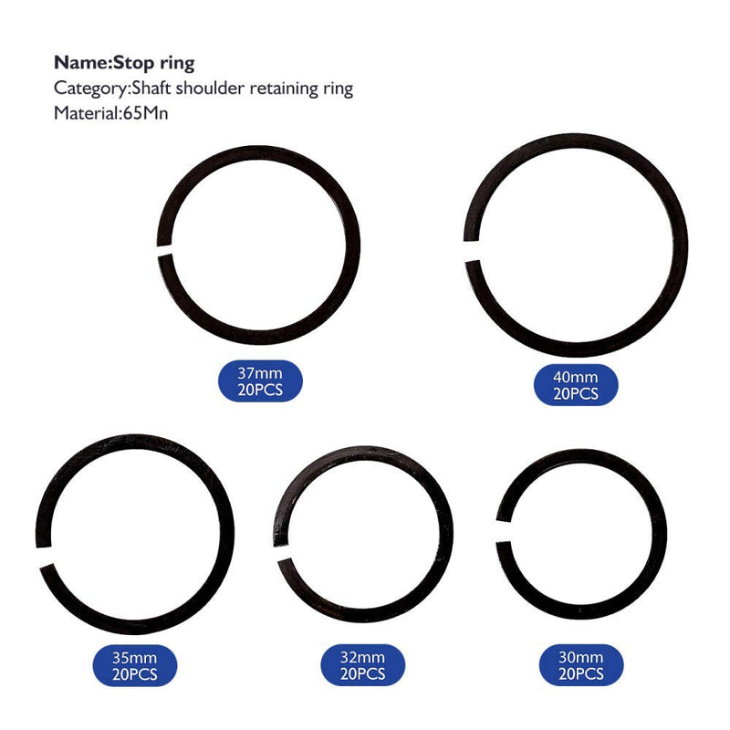 [Australia - AusPower] - 65Mn 30mm 32mm 35mm 37mm 40mm Shaft Steel Wire Ring Snap Ring Set,Bearing Stop Ring Assortment Kit,Mix Round Wire Snap Rings for Shafts 50Pcs 