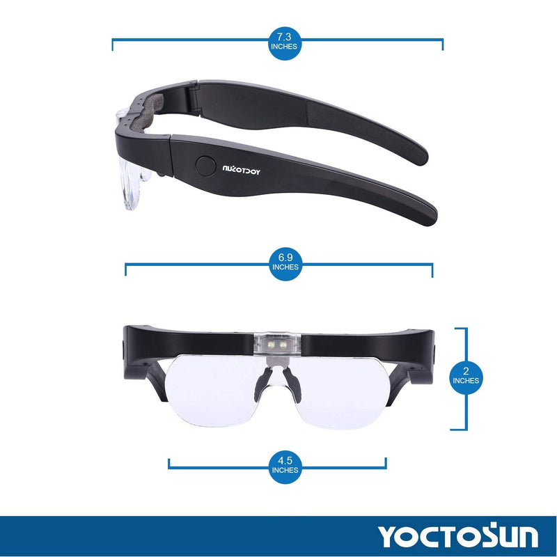 [Australia - AusPower] - YOCTOSUN Rechargeable Magnifying Glasses, Head Magnifier Glasses with 2 LED Lights and Detachable Lenses 1.5X, 2.5X, 3.5X,5X, Best Eyeglasses Magnifier for Reading and Hobby Headset Magnifier 