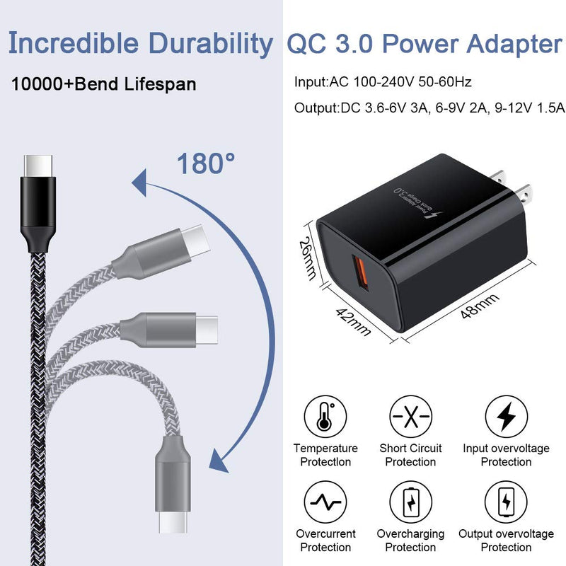 [Australia - AusPower] - QC 3.0 Wall Charger,USB Fast Charging Plug,2 Pack 18W Power Adapter Charger Block Brick Cube+USB Type C Cable for Samsung Galaxy A51 A71 A01 A21S S20 S10 S9 S8 Note 20 10 LG K51 V60 Q70 G8X Moto Z4 Z3 