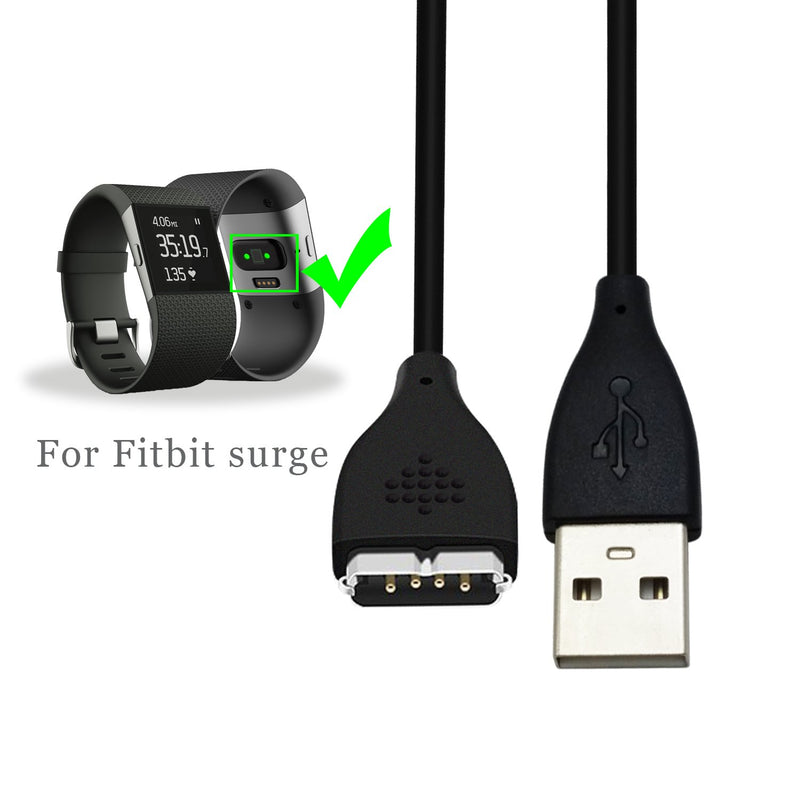 [Australia - AusPower] - Compatible with Fitbit Surge Charger, KingAcc 3.3Foot/1meter Replacement USB Charging Cable Cord Charger Adapter for Fitbit Surge, Fitness Wristband Smart Watch (Black-1Pack) Black-1Pack 