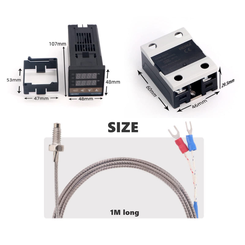 [Australia - AusPower] - Temperature Controller Kit, Digital PID Temperature Conrol System - 0-1300℃ Thermostat + M6 Threaded K Thermocouple + 40A SSR Solid State Relay, for Home Brewing, Oven, Dryer 