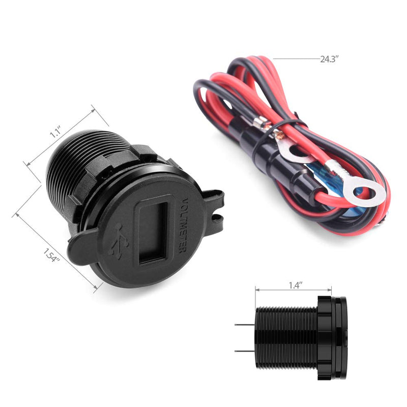 [Australia - AusPower] - MICTUNING Quick Charge 3.0 Car Charger 12V-24V 36W Waterproof Aluminum Dual USB Socket with LED Digital Voltmeter and Wire Fuse kit for Car Marine, Boat, Motorcycle, Truck and More 