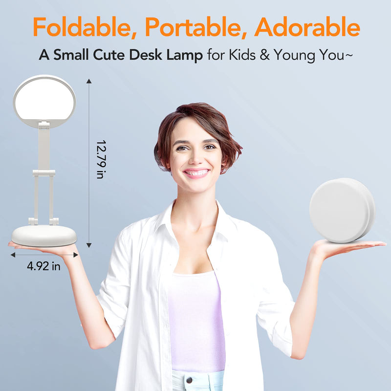 [Australia - AusPower] - ONEFIRE Desk Lamp Kids Desk Lamp Small Desk Lamp, 8 Brightness Desk Lamps Office Portable & Foldable, Cute Desk Lamp White Desk Lamp Study Lamp, Battery Operated Lamp Rechargeable Lamp Cordless Lamp Small White Desk Lamp 