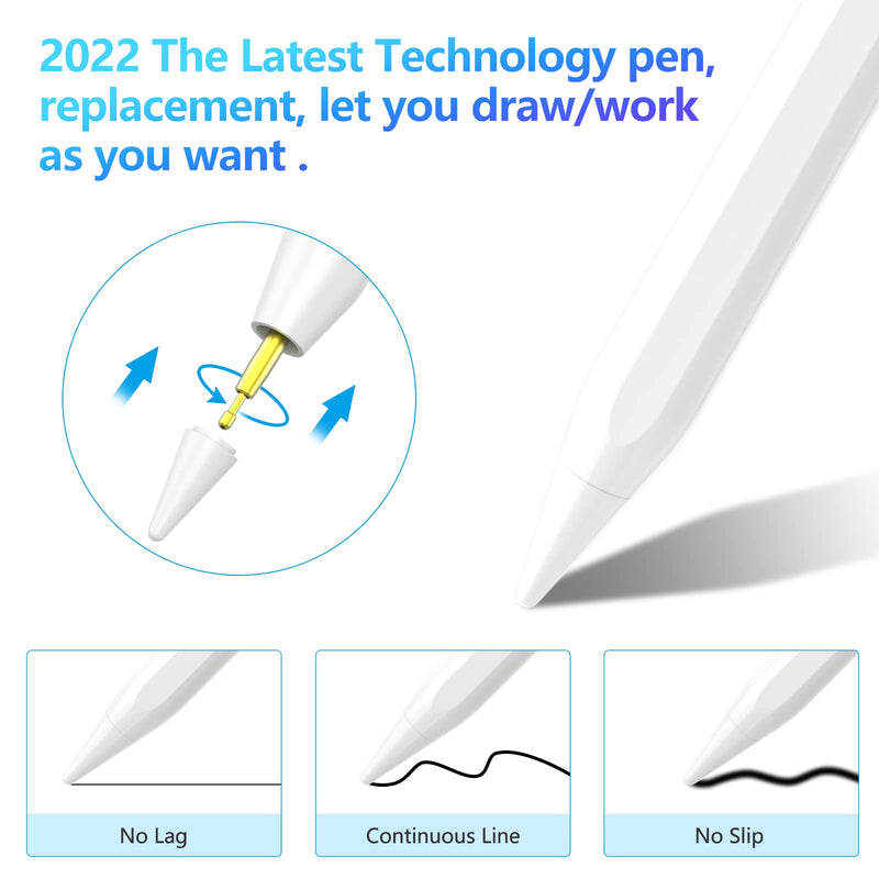 [Australia - AusPower] - Stylus Pen for iPad, Stylus Pencil for (2018-2022) iPad Pro 11/12.9, iPad 9th/8th/7th/6th Gen, iPad Air 5th/4th/3rd Gen, iPad Mini 6th/5th Gen for iPad Accessories Magnetic Stylus Pen with 4 Pen Heads 